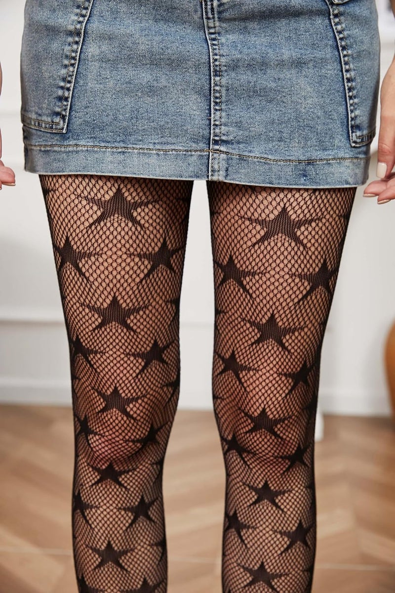 Qilubar Festival Fishnet Stockings, Star Tights, High-Waist Tights for Women - Image 1